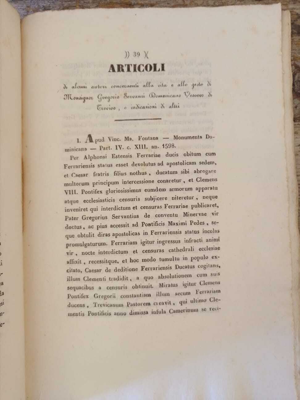 Commentario storico-critico su la vita di Monsignore Gregorio Servanzi Domenicano Vescovo di Trevico - immagine 2