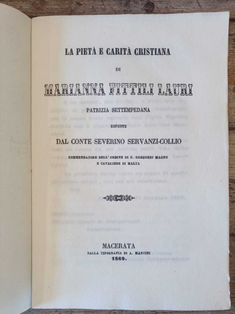 La pietà e carità cristiana di Marianna Fittili Lauri Patrizia Settempedana
