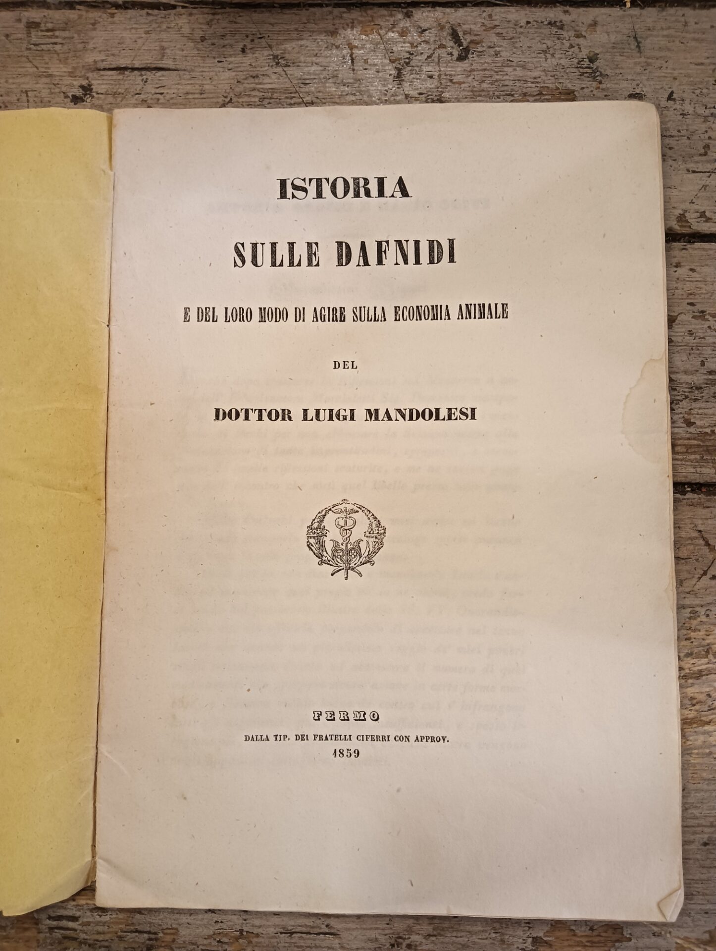 Istoria sulle Dafnidi e del loro modo di agire sulla economia animale