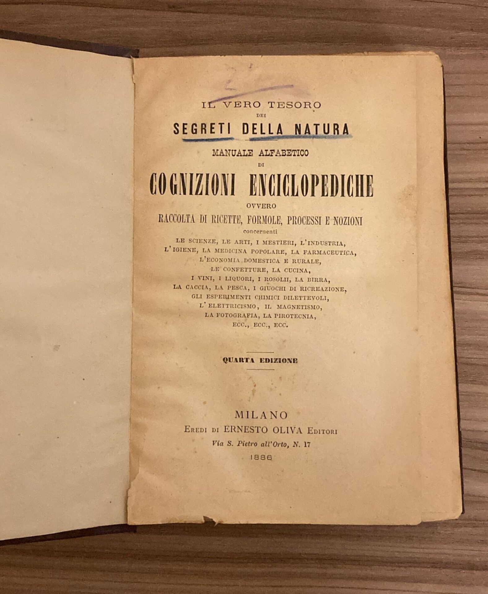 Il vero tesoro dei segreti della natura manuale alfabetico di cognizioni encicopediche