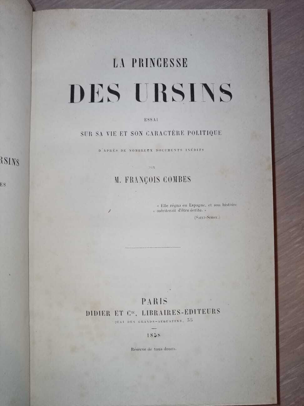 La princesse des Ursins. Essai sur sa vie et son caractère politique d'après de nombreux documents inédits
