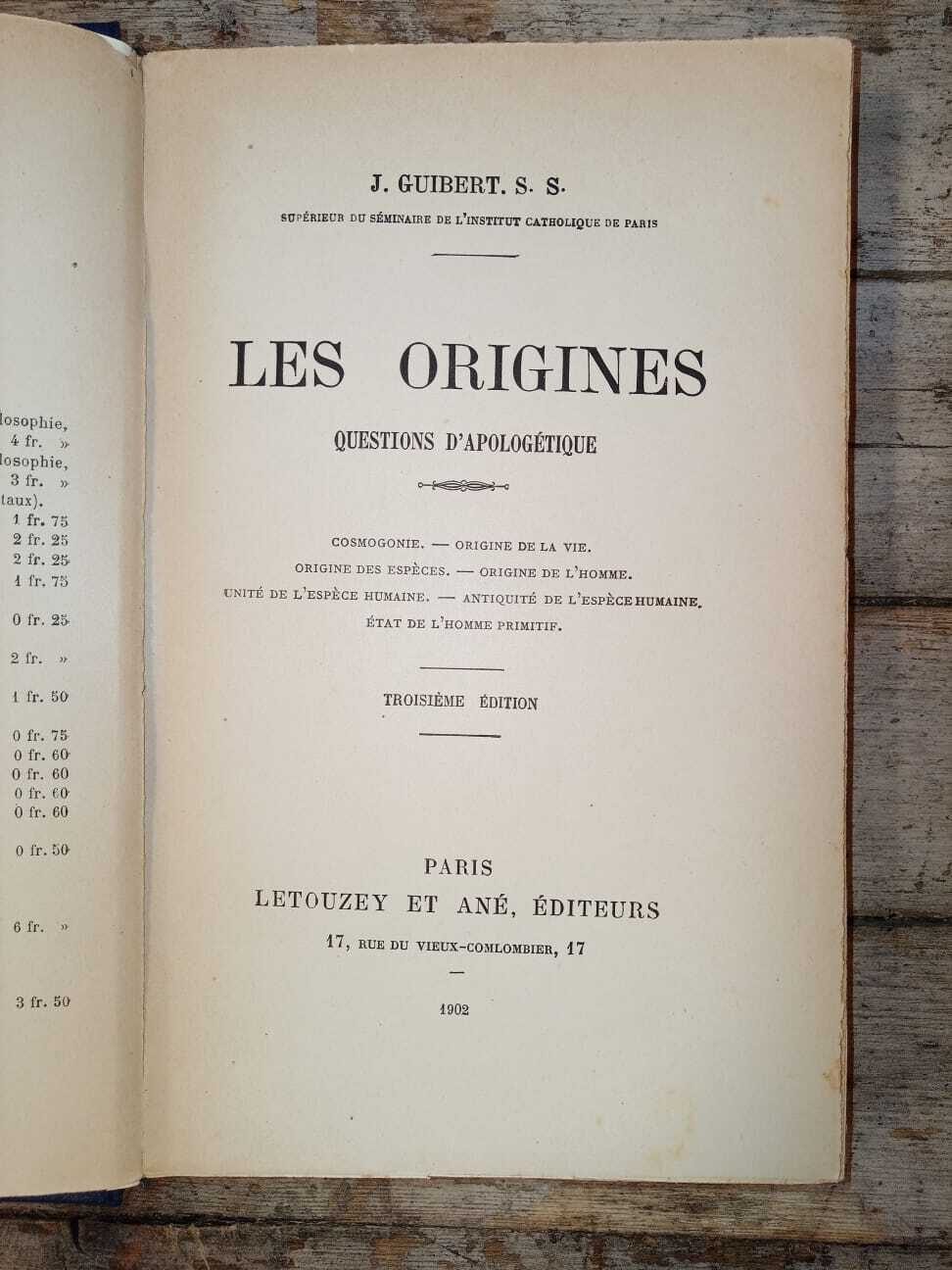 Les origines. Questions d'apologétique