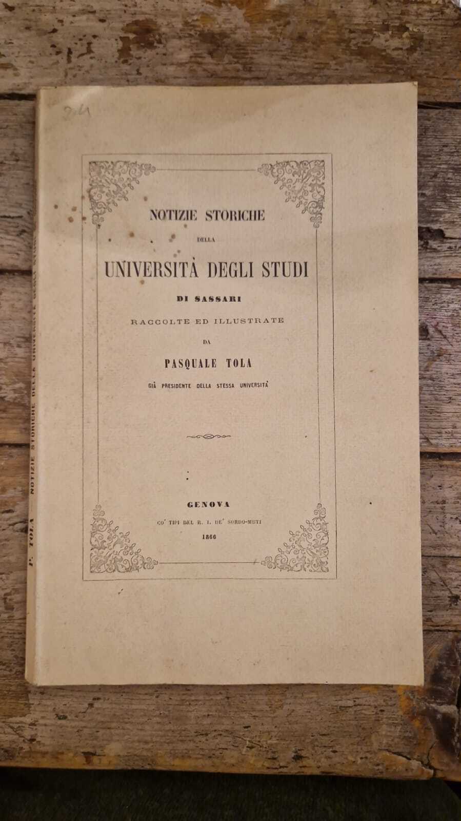 Notizie storiche della università degli studi di Sassari