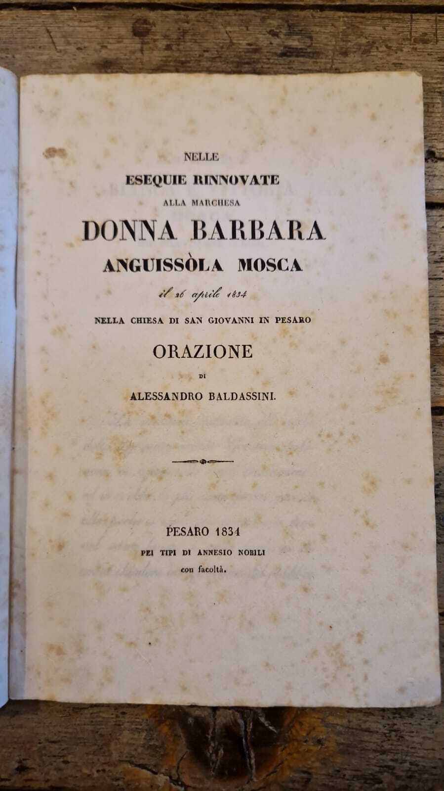Nelle esequie rinnovate alla marchesa donna Barbara Anguissola Mosca