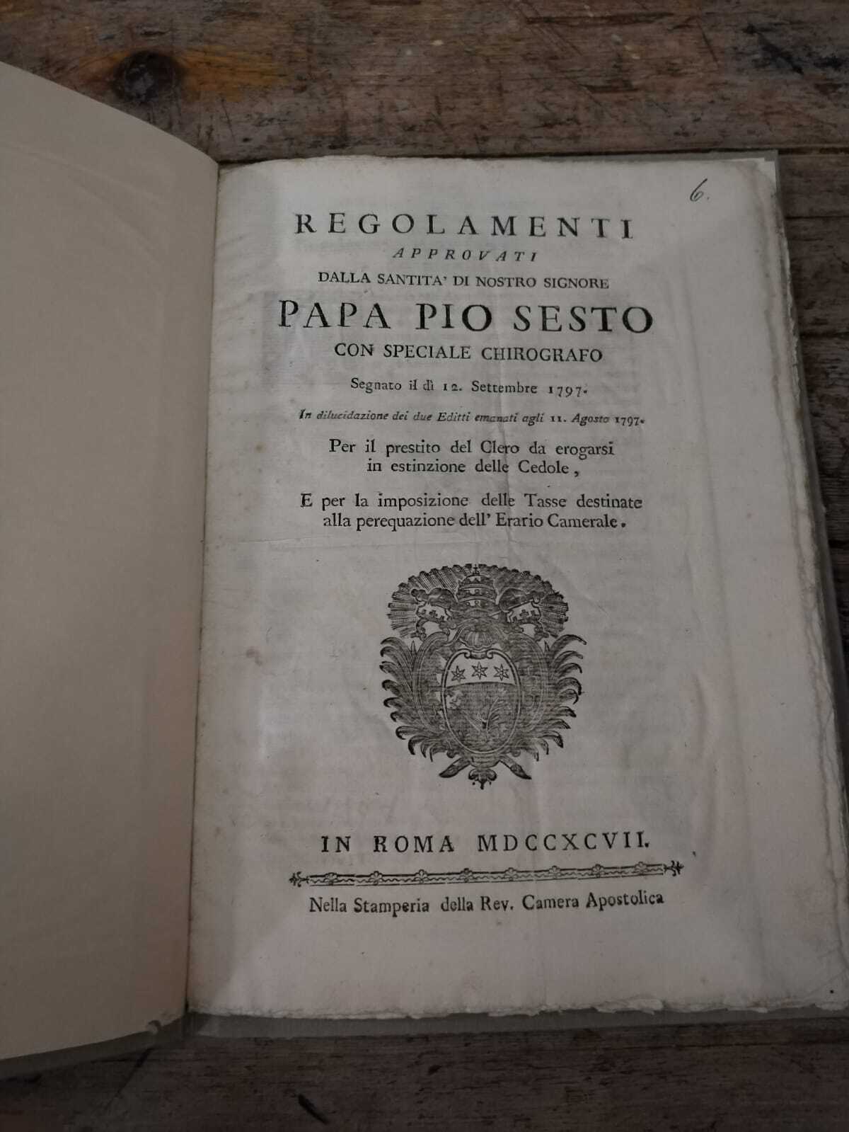 Regolamenti approvati dalla santità di nostro signore Papa Pio Sesto - immagine 2